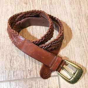 Genuine Split Cowhide Woven Brown Belt